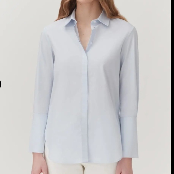 CUYANA Designer Blue Fitted Long Sleeve Button Down Shirt - Picture 1 of 16
